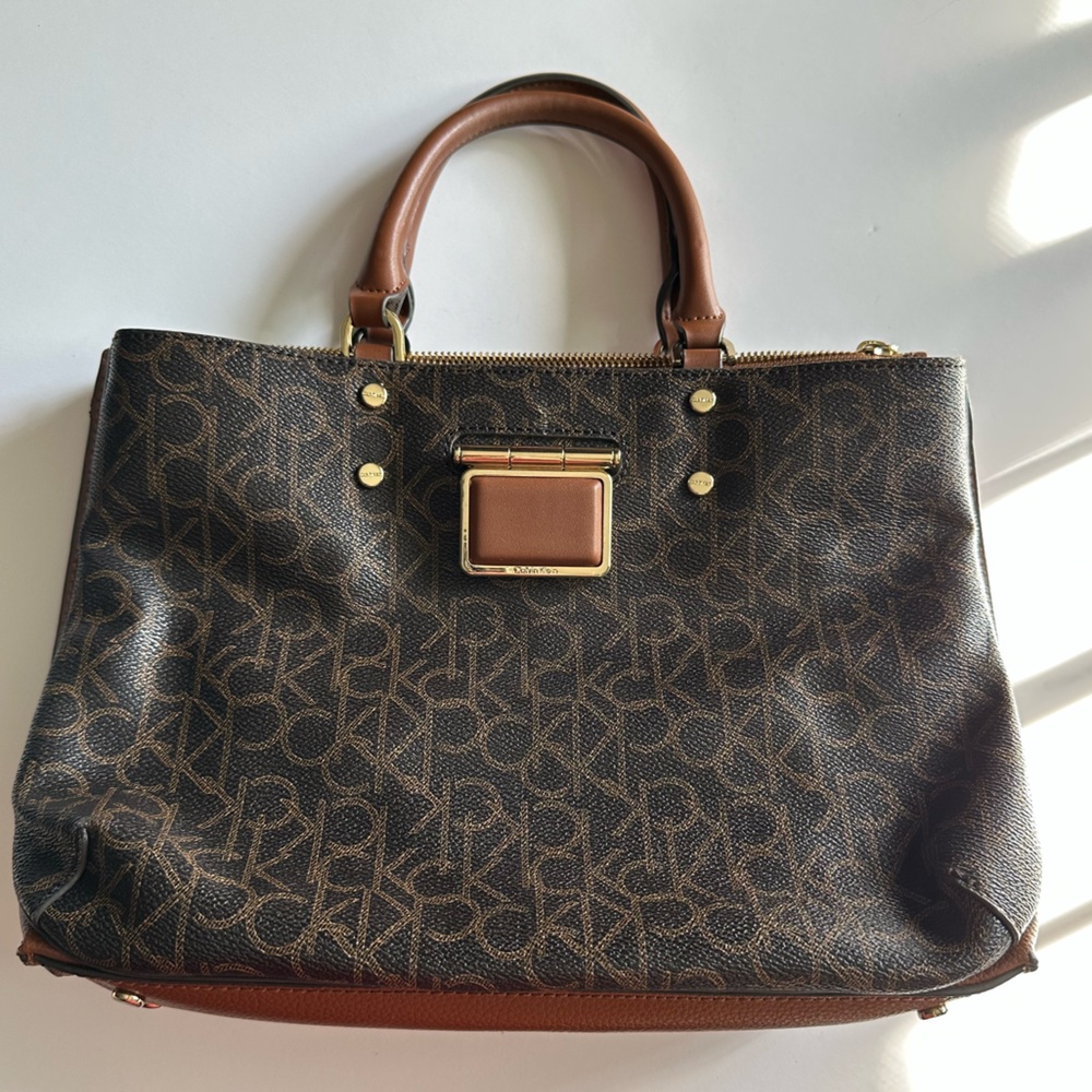 Signature New Original Calvin Klein Handbag Signature Square Satchel in Brown